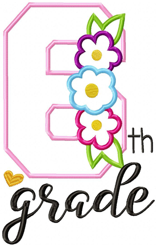 1st to 6th Grade Flowers Back to School Bundle - Applique - Machine Embroidery Design