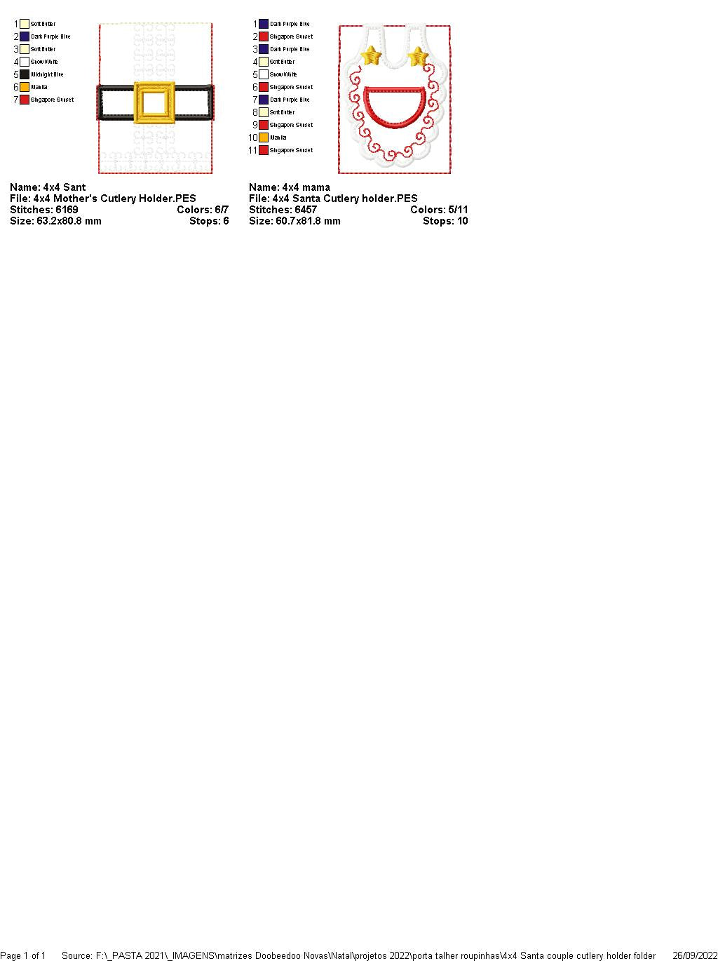 Santa and Mrs. Claus Cutlery Holder - ITH Project - Machine Embroidery Design