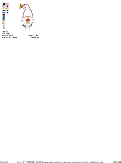 Gnome with Pink Hat Pencil Topper - ITH Project - Machine Embroidery Design