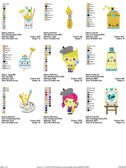 Painters Collection - Set of 9 designs - Fill Stitch - Machine Embroidery Design