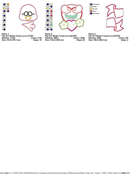 Birdie Tweet Love - ITH Project - Machine Embroidery Design