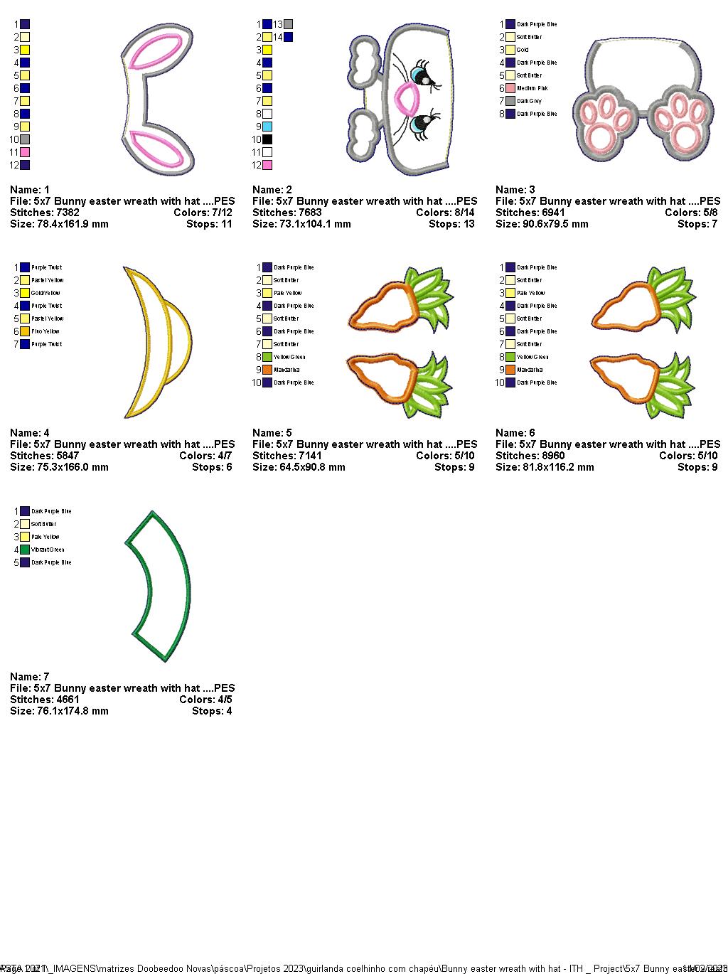 Bunny Easter Wreath with Hat - ITH Project - Machine Embroidery Design