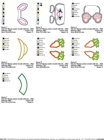 Bunny Easter Wreath with Hat - ITH Project - Machine Embroidery Design