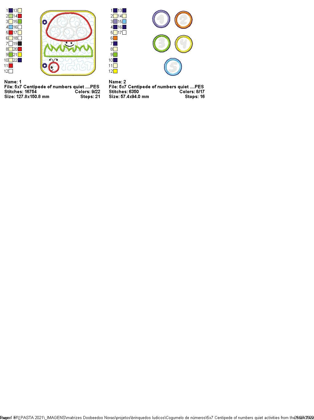Centipede of Numbers Sensory Book - ITH Project - Machine Embroidery Design