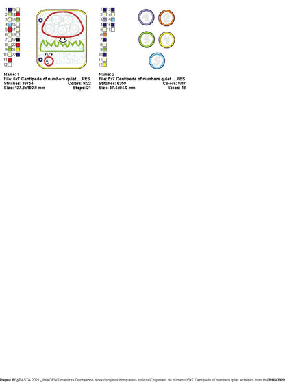 Centipede of Numbers Sensory Book - ITH Project - Machine Embroidery Design