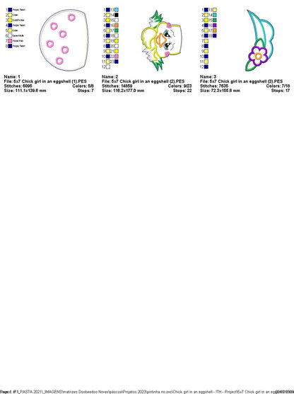 Chick Girl in an Eggshell - ITH Project - Machine Embroidery Design