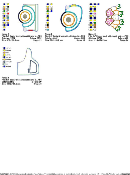 Easter Truck with Rabbit and Carrot - ITH Project - Machine Embroidery Design