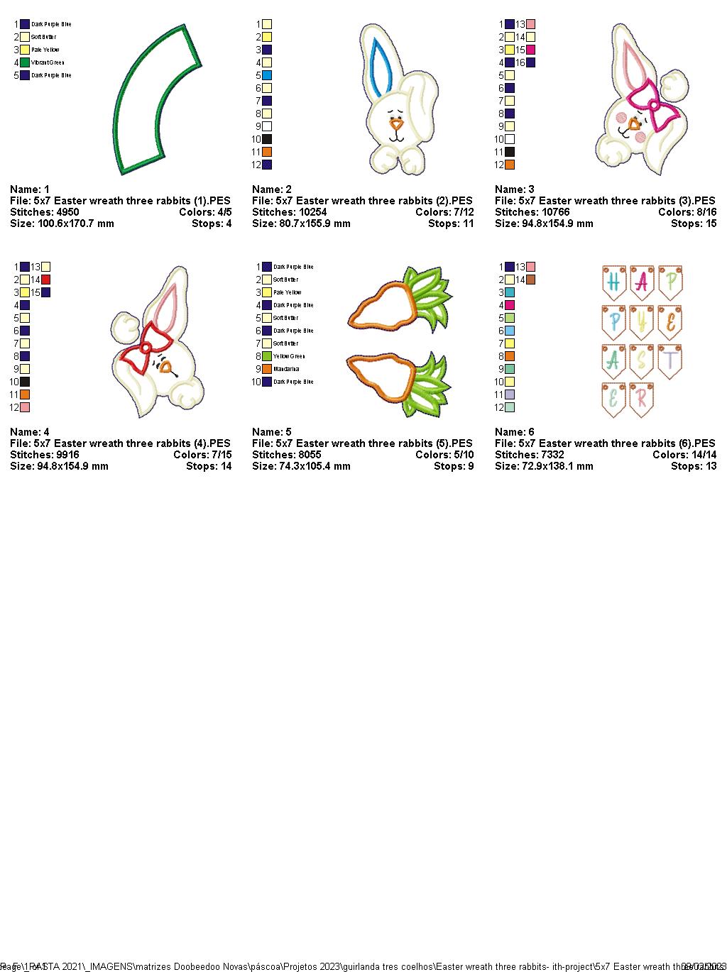 Easter Wreath Three Rabbits - ITH Project - Machine Embroidery Design