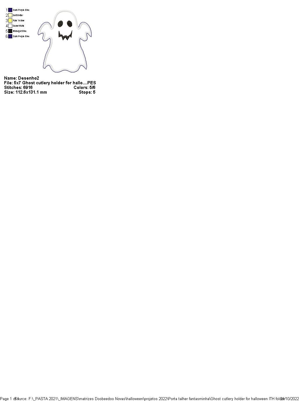 Cutlery Holder Ghost Halloween - ITH Project - Machine Embroidery Design
