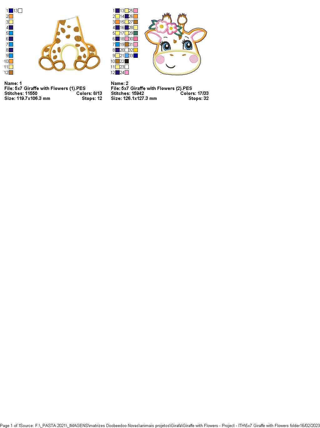 Giraffe with Flowers - ITH Project - Machine Embroidery Design