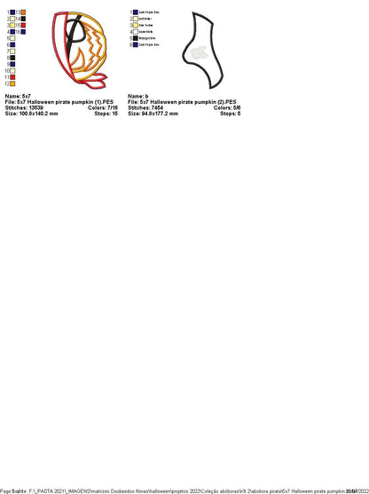 Pirate Pumpkin for Halloween - ITH Project - Machine Embroidery Design