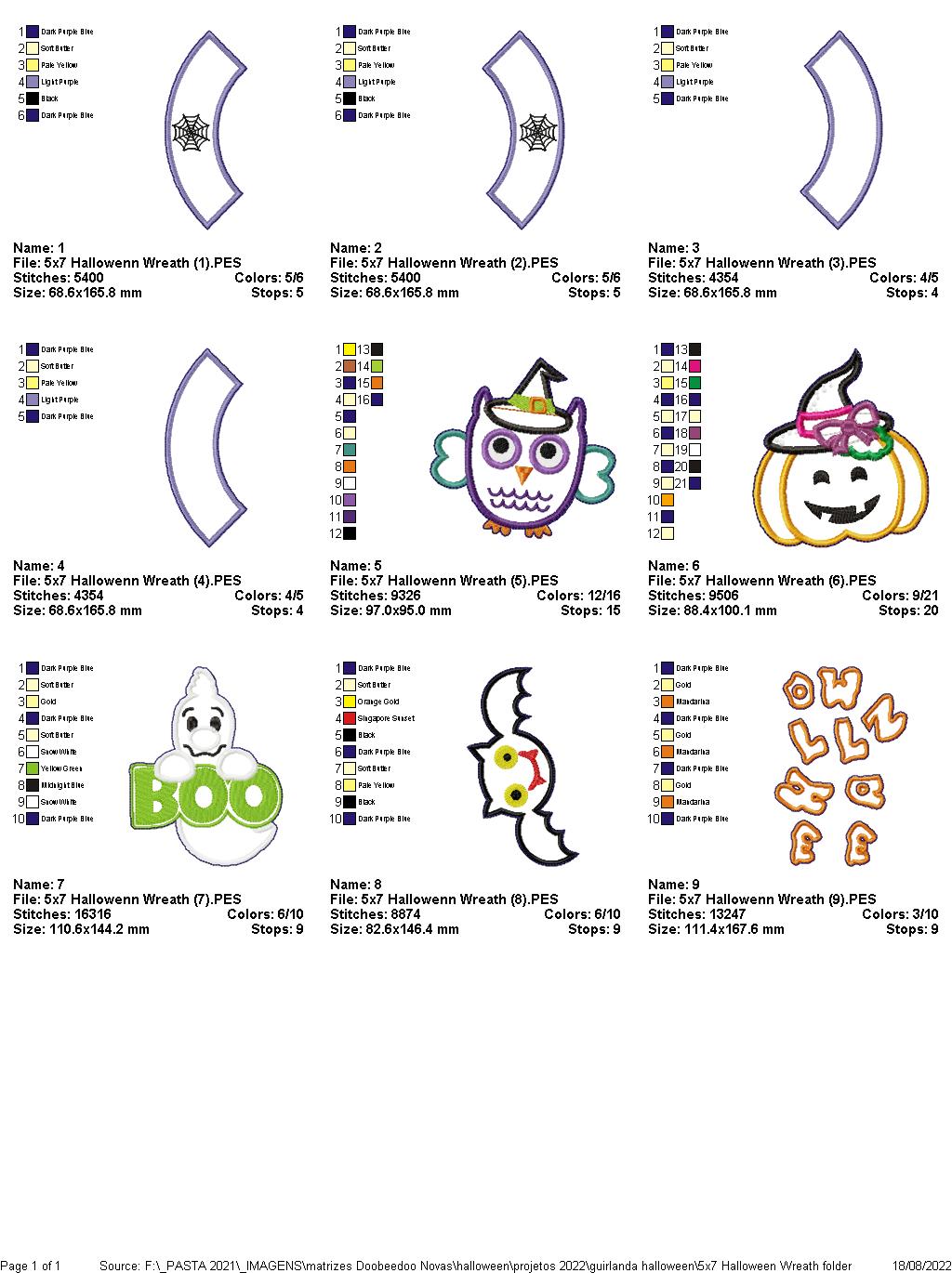 Halloween Elements Wreath - ITH Project - Machine Embroidery Design