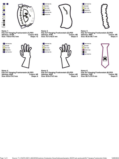 Hanging Frankenstein Halloween - ITH Project - Machine Embroidery Design