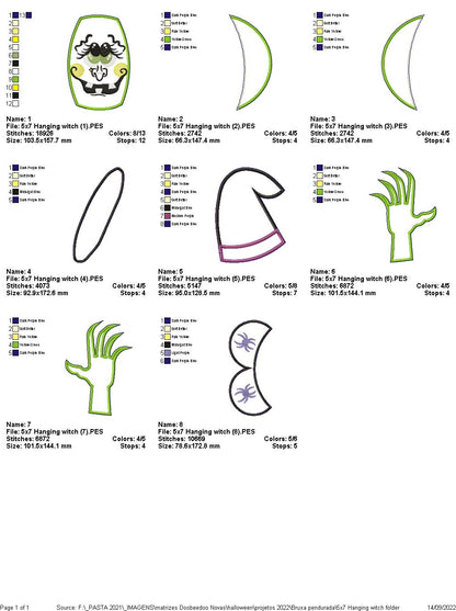 Hanging Witch Halloween - ITH Project - Machine Embroidery Design