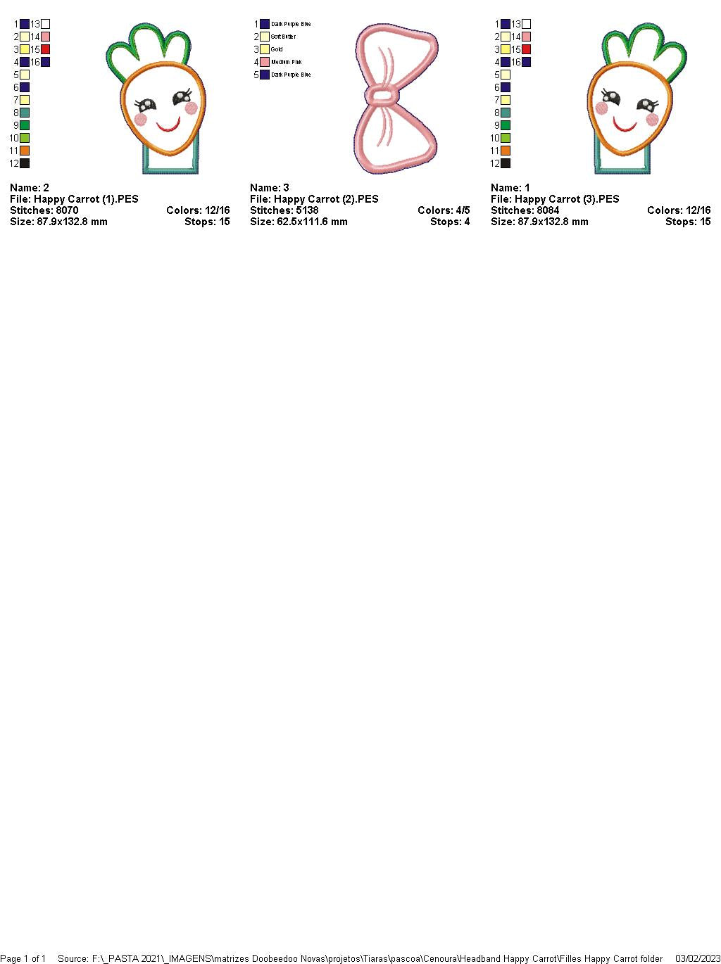 Happy Carrots Headband - ITH Project - Machine Embroidery Design