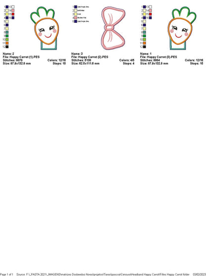 Happy Carrots Headband - ITH Project - Machine Embroidery Design