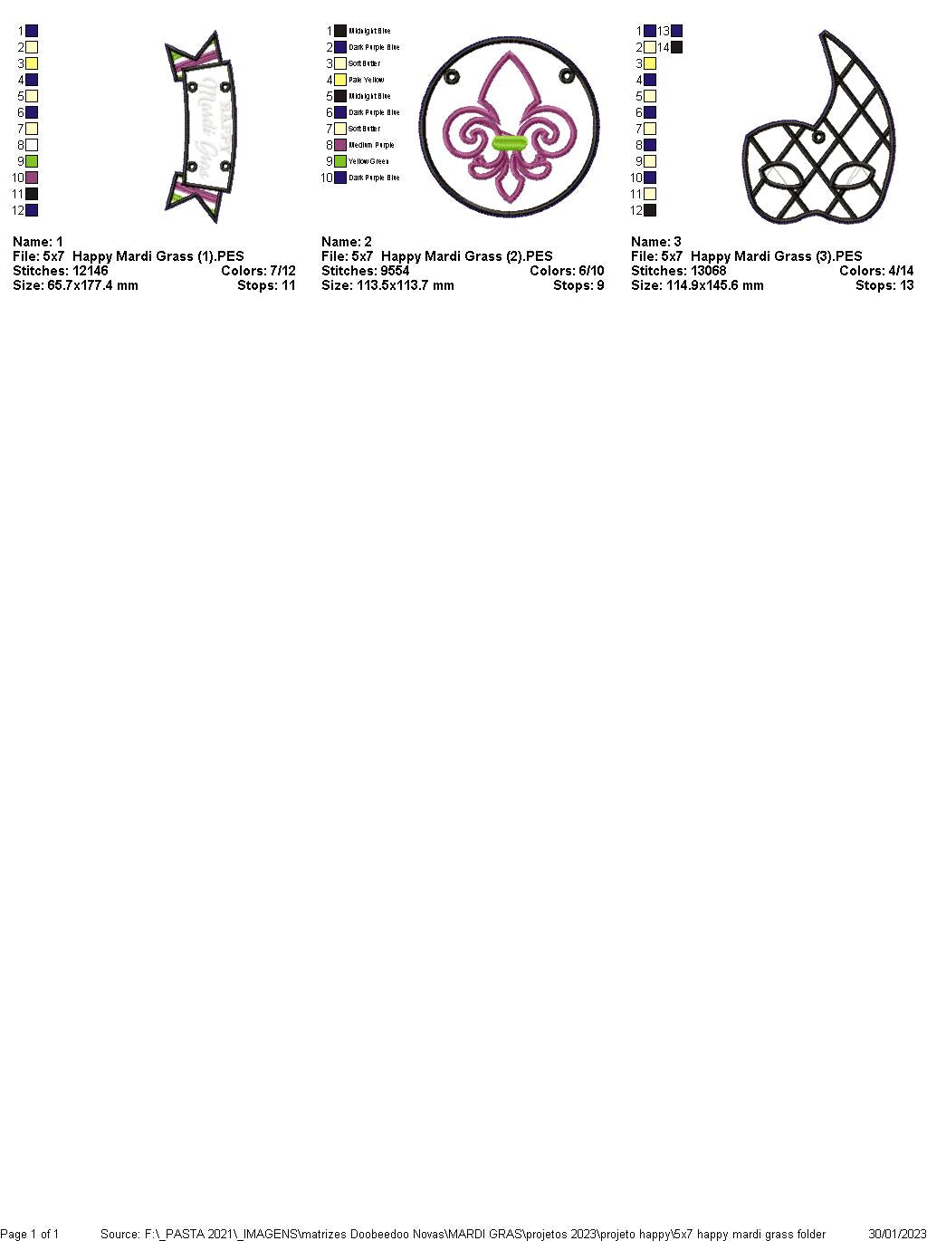 Happy Mardi Gras Door Ornament - ITH Project - Machine Embroidery Design