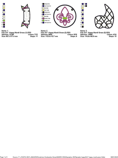 Happy Mardi Gras Door Ornament - ITH Project - Machine Embroidery Design