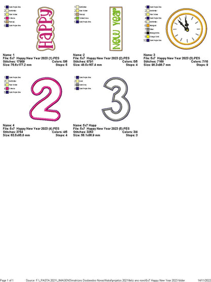 Happy New Year 2023 Vase Ornament - ITH Project - Machine Embroidery Design