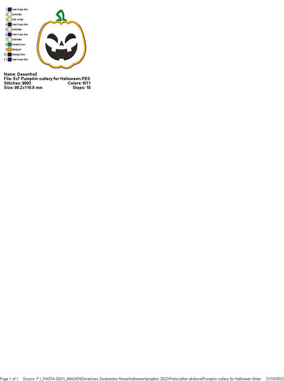 Pumpkin Cutlery Holder - ITH Project - Machine Embroidery Design