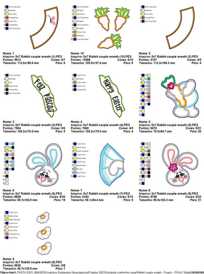 Rabbit Couple Wreath - ITH Project - Machine Embroidery Design