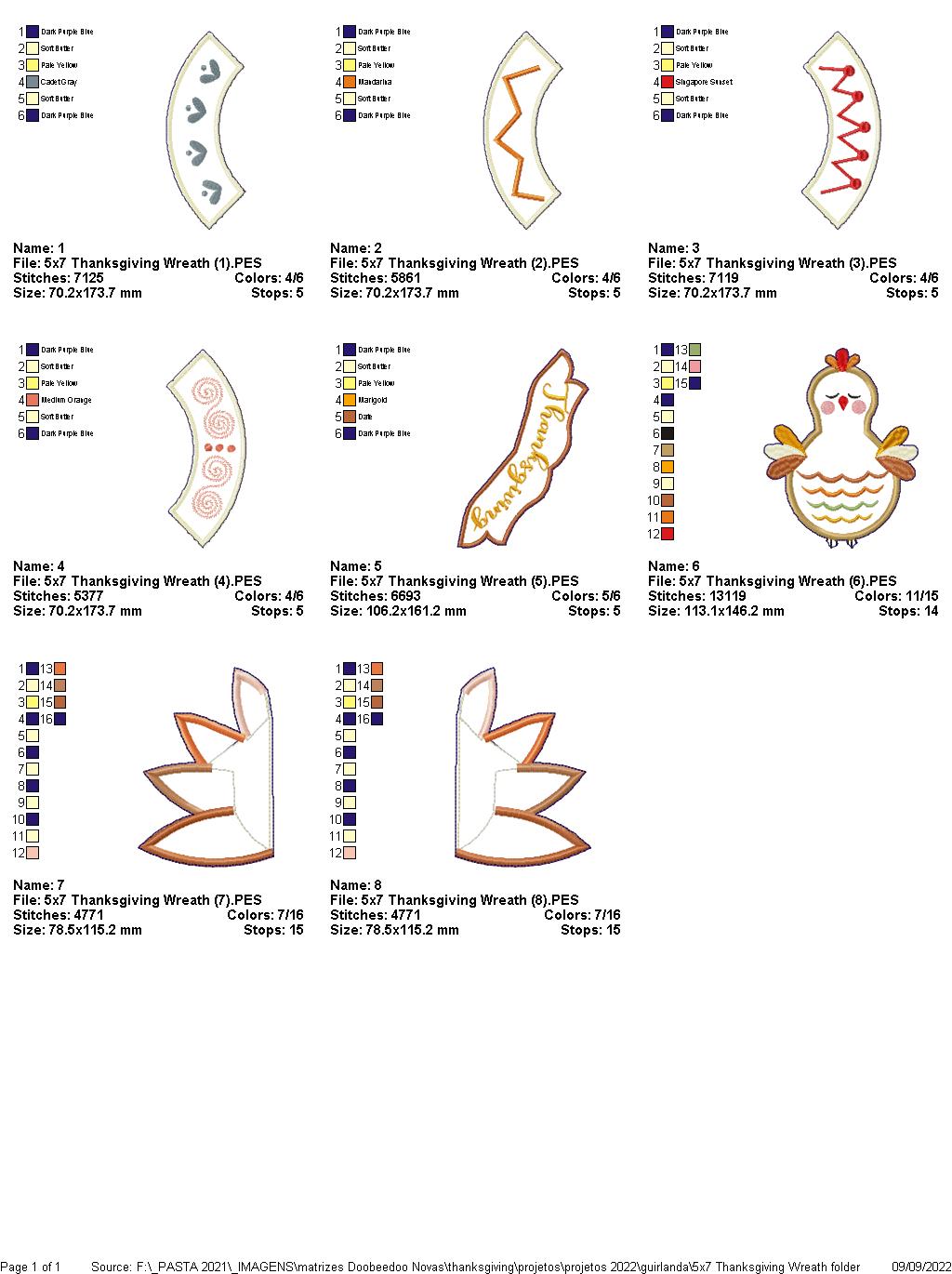 Thanksgiving Wreath - ITH Project - Machine Embroidery Design