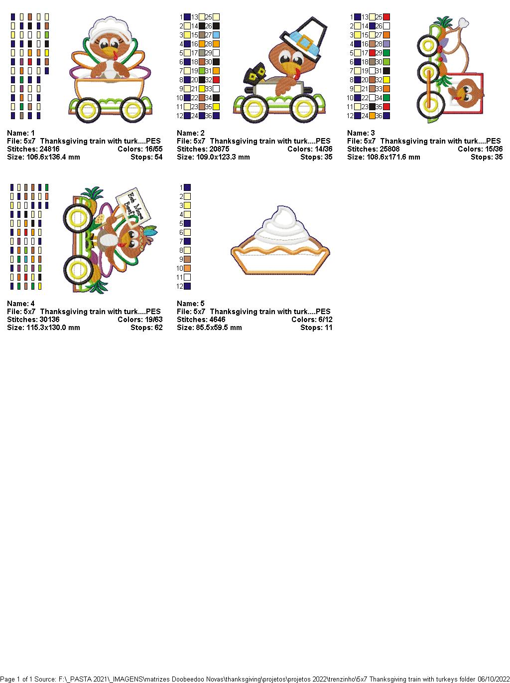 Turkey Train Thanksgiving Door Ornament - ITH Project - Machine Embroidery Design