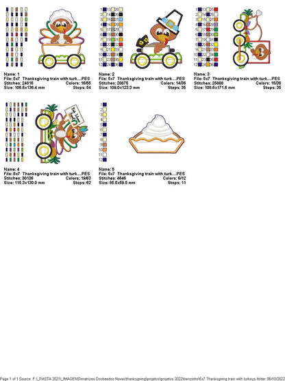 Turkey Train Thanksgiving Door Ornament - ITH Project - Machine Embroidery Design