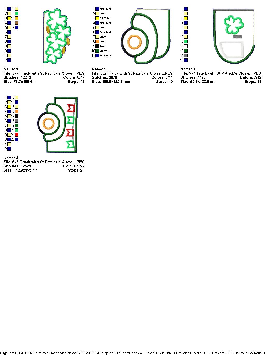 Truck with St Patrick's Clovers - ITH Project - Machine Embroidery Design