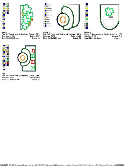 Truck with St Patrick's Clovers - ITH Project - Machine Embroidery Design