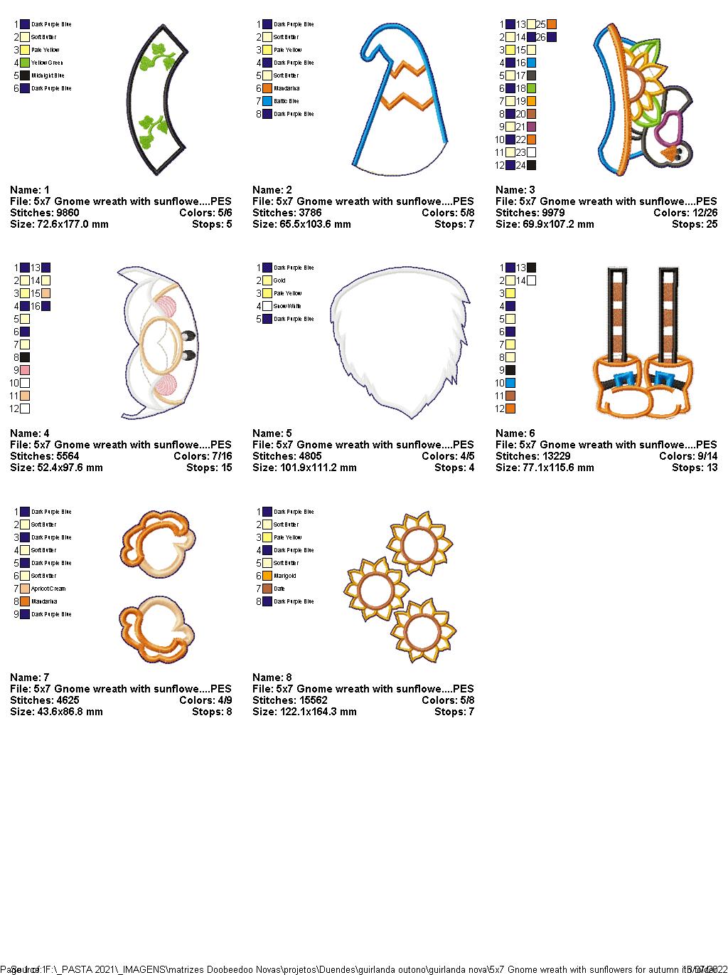 Gnome Sunflower Autumn Wreath - ITH Project - Machine Embroidery Design
