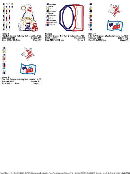 Gnome 4th of July Dish Towel Holder - ITH Project - Machine Embroidery Design