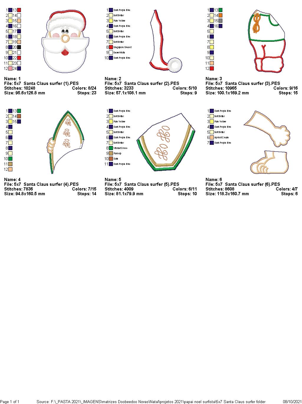 Surfer Santa Claus Vase Ornament - ITH Project - Machine Embroidery Design