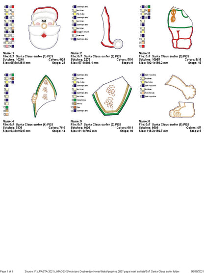 Surfer Santa Claus Vase Ornament - ITH Project - Machine Embroidery Design