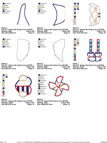 Gnome 4th of July in Love - ITH Project - Machine Embroidery Design