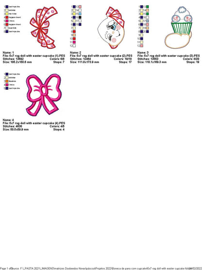 Rag Doll With Easter Cupcake Ornament - ITH Project - Machine Embroidery Design