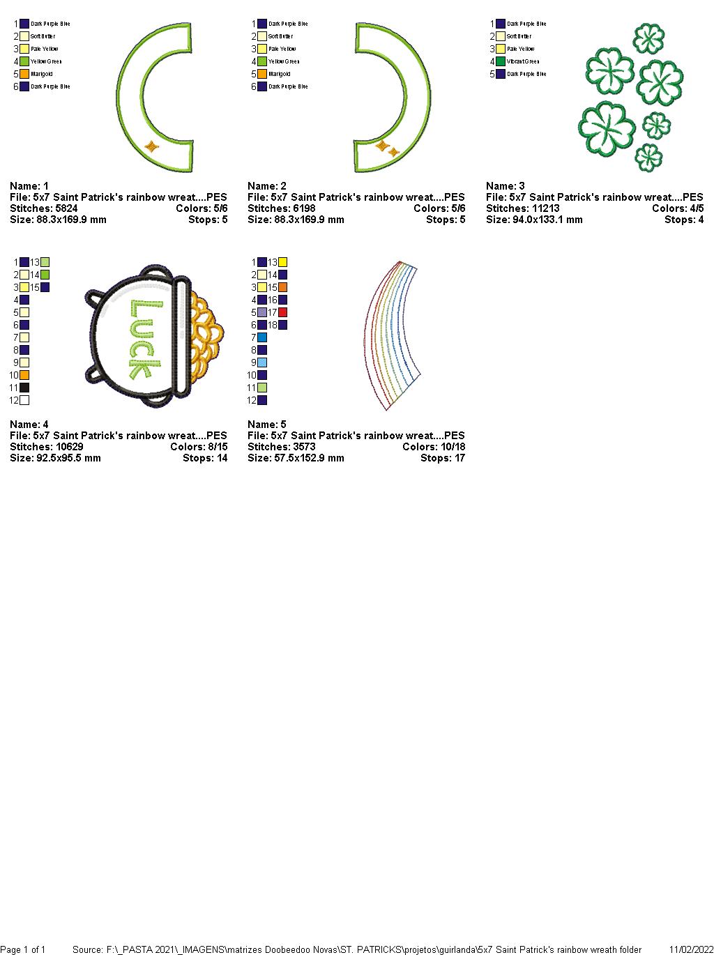 Saint Patrick's Rainbow Wreath - ITH Project - Machine Embroidery Design