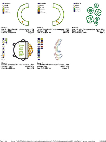 Saint Patrick's Rainbow Wreath - ITH Project - Machine Embroidery Design