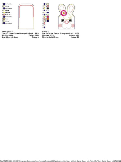 Bunny Girl Cute with Pocket - ITH Project - Machine Embroidery Design