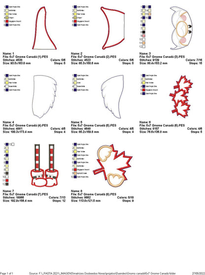 Gnome Canada with Maple Leaf - ITH Project - Machine Embroidery Design