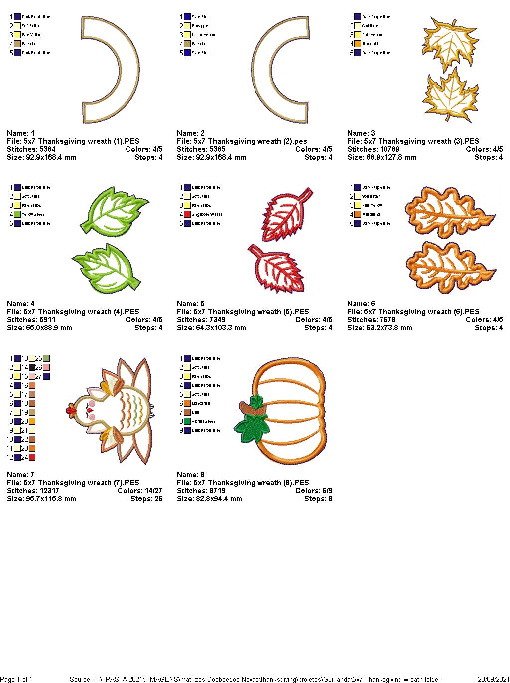 Thanksgiving Fall Wreath Ornament - ITH Project - Machine Embroidery Design