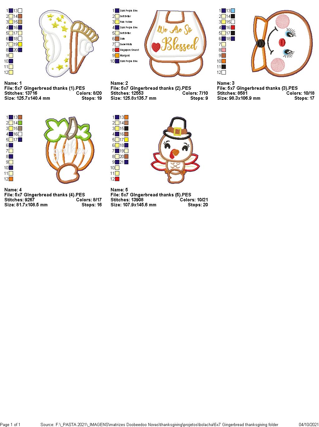 Thanksgiving Gingerbread We are so Blessed Ornament - ITH Project - Machine Embroidery Design