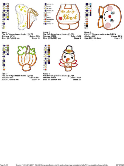 Thanksgiving Gingerbread We are so Blessed Ornament - ITH Project - Machine Embroidery Design