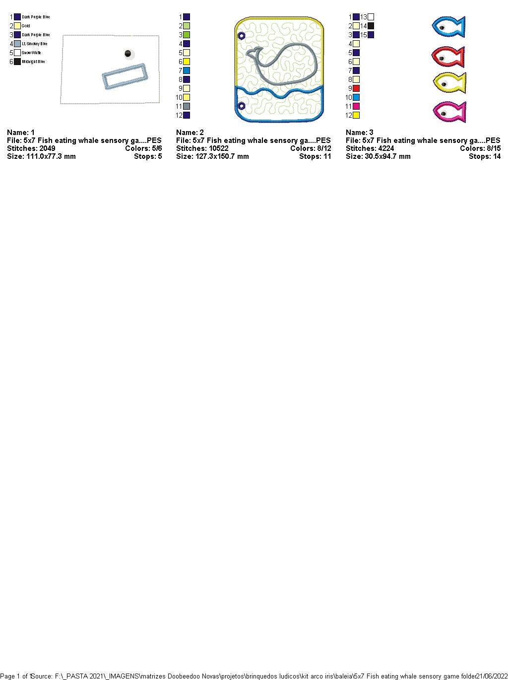 Whale Eating Fish Sensory Game - ITH Project - Machine Embroidery Design