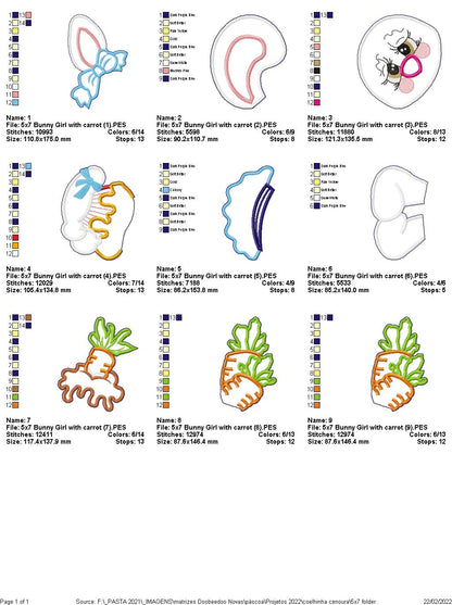 Bunny Girl with Carrot Ornament - ITH Project - Machine Embroidery Design