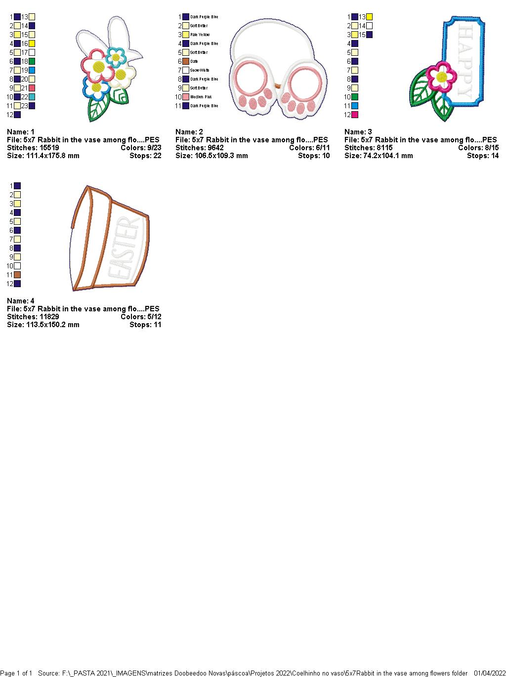 Happy Easter Bunny in the Vase - ITH Project - Machine Embroidery Design