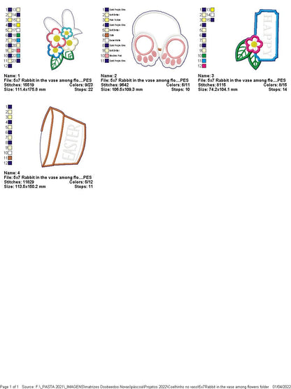 Happy Easter Bunny in the Vase - ITH Project - Machine Embroidery Design