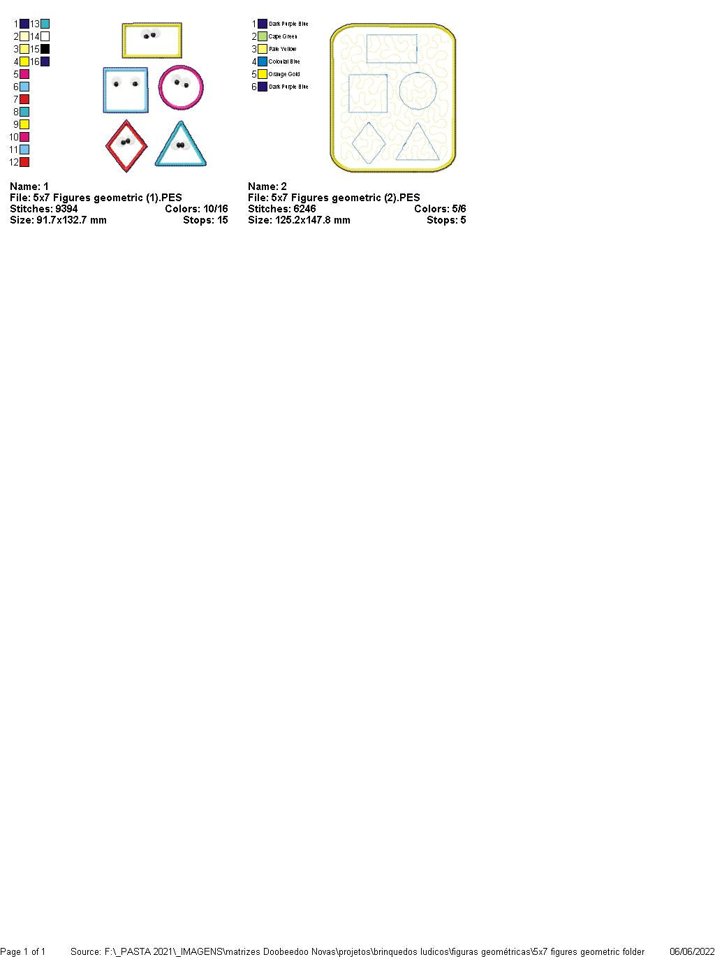 Felt Sensory Games Figures Geometrics - ITH Project - Machine Embroidery Design