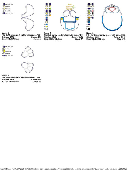 Bunny Candy Holder with Carrot - ITH Project - Machine Embroidery Design