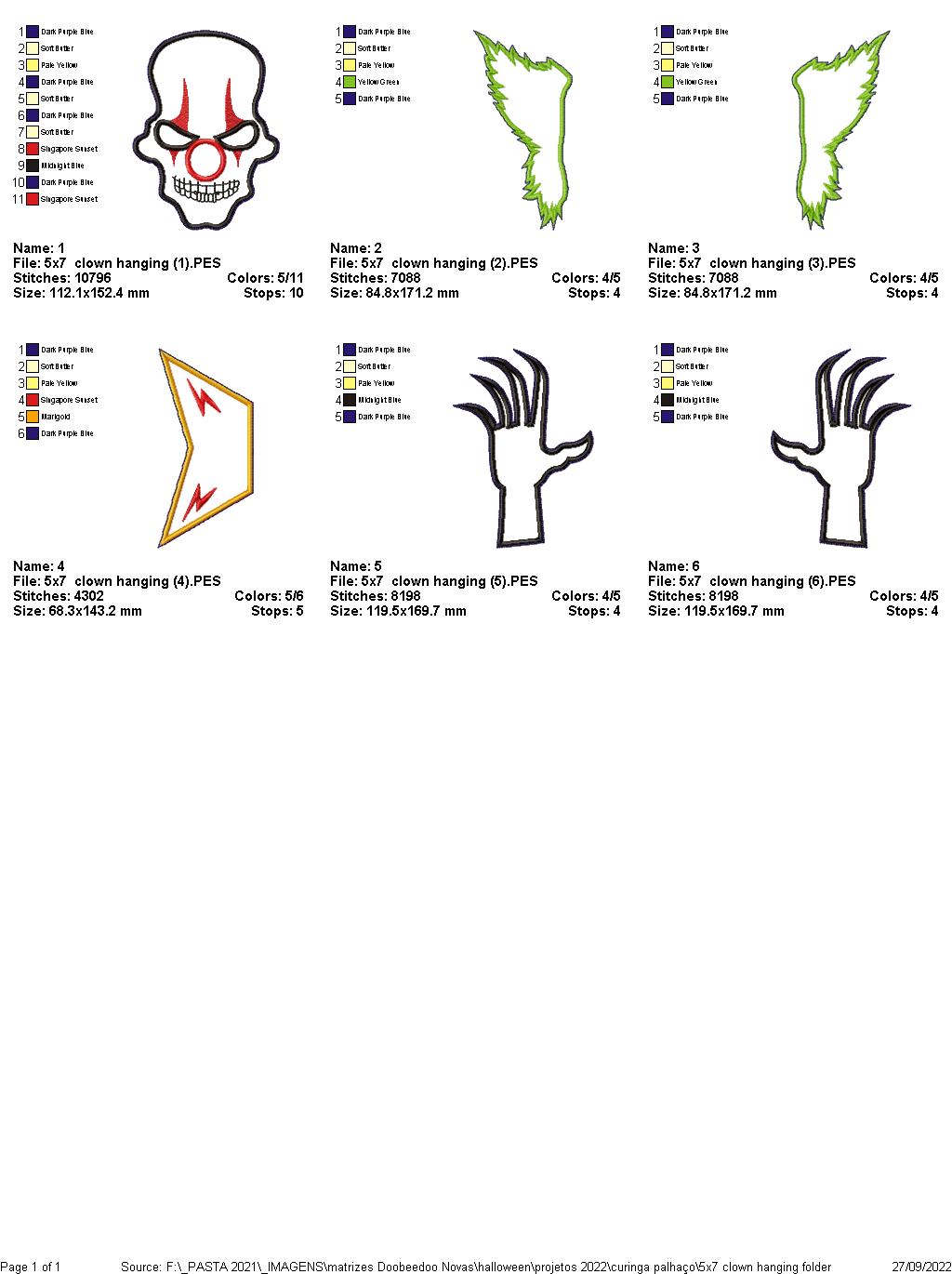 Clown Hanging Halloween - ITH Project - Machine Embroidery Design